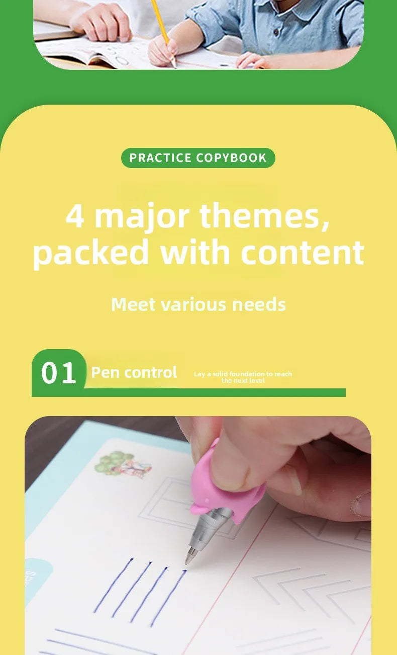 Children's Groove Control Pen Practice Calligraphy, English Alphanumeric Mathematical Drawing, Training Exercise Book