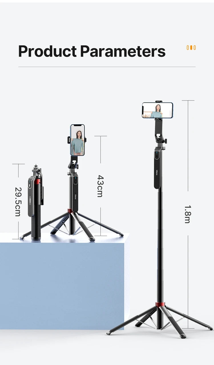Ulanzi MA09 1.8m Selfie Stick Tripod for iPhone 16 15 Android Phone with Remote Control Panoramic Ball head Holder U200 VL49 Kit