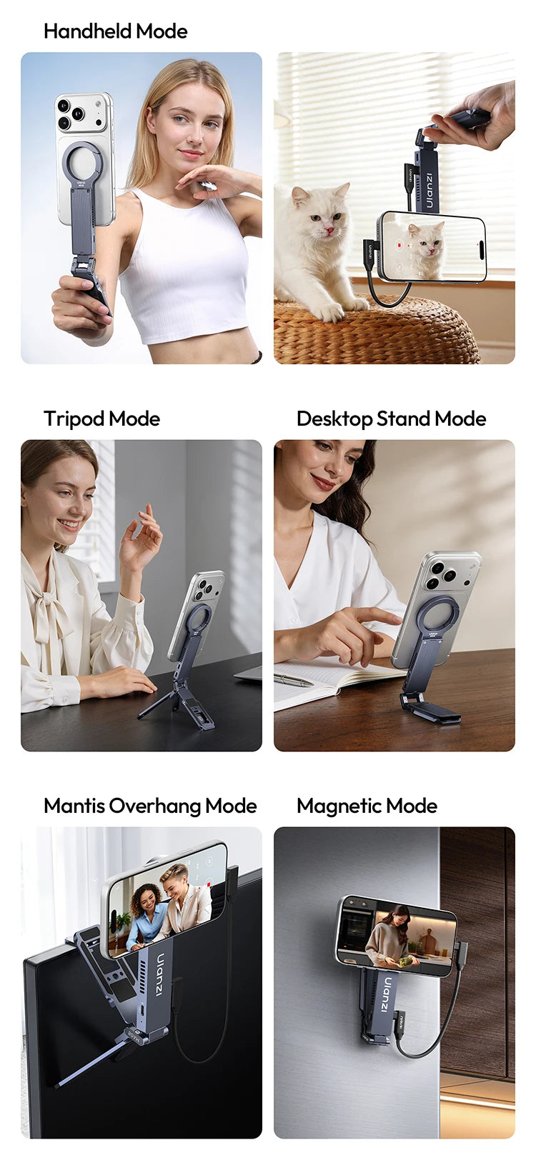 ULANZI MA58 Magnetic Phone Tripod for iPhone with Hard Drive Enclosure Uka Arca-Swiss Mount, 1/4" Mount, Fits SSD 2230/2242