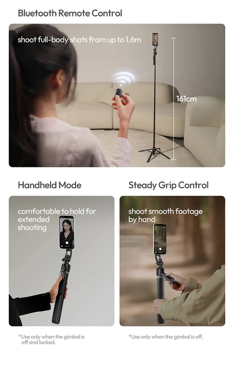 Ulanzi Magnetic Auto-Tracking Selfie Stick Tripod Compact Foldable Control Al-Powered Focus 360°Auto Smart Face Tracking