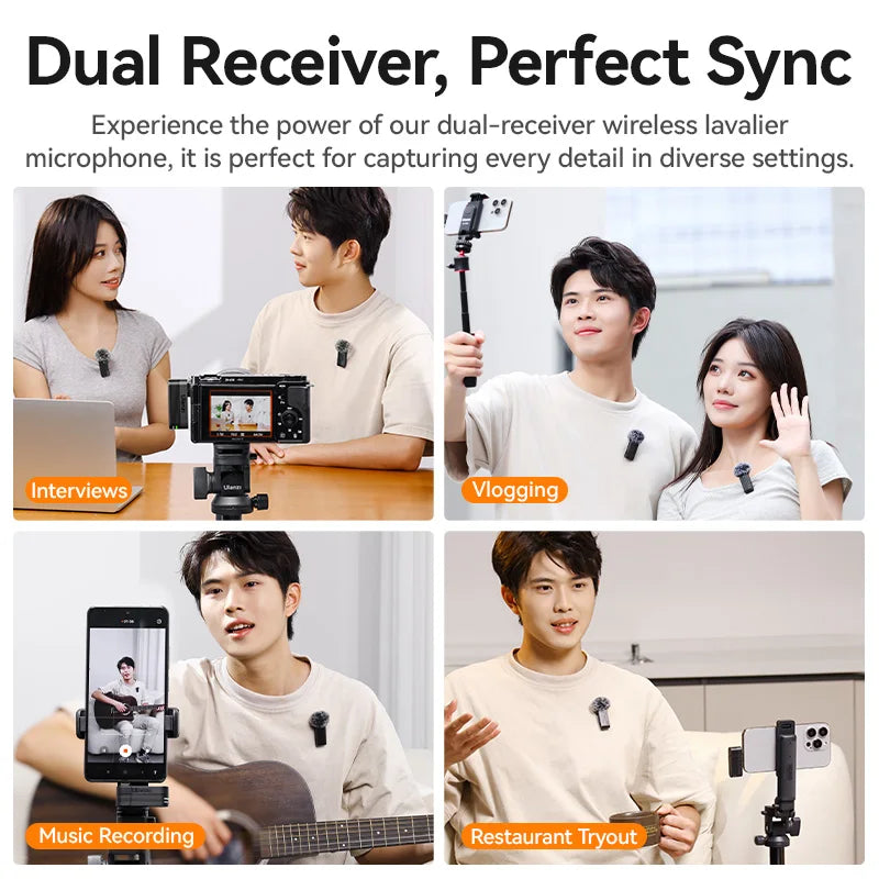 Ulanzi A100 Microphone Smartphone Wireless Lavalier Mic for iPhone 16 15 12 Xiaomi Samsung Dji Action 5 4 3 2 OSMO Pocket 3 SONY
