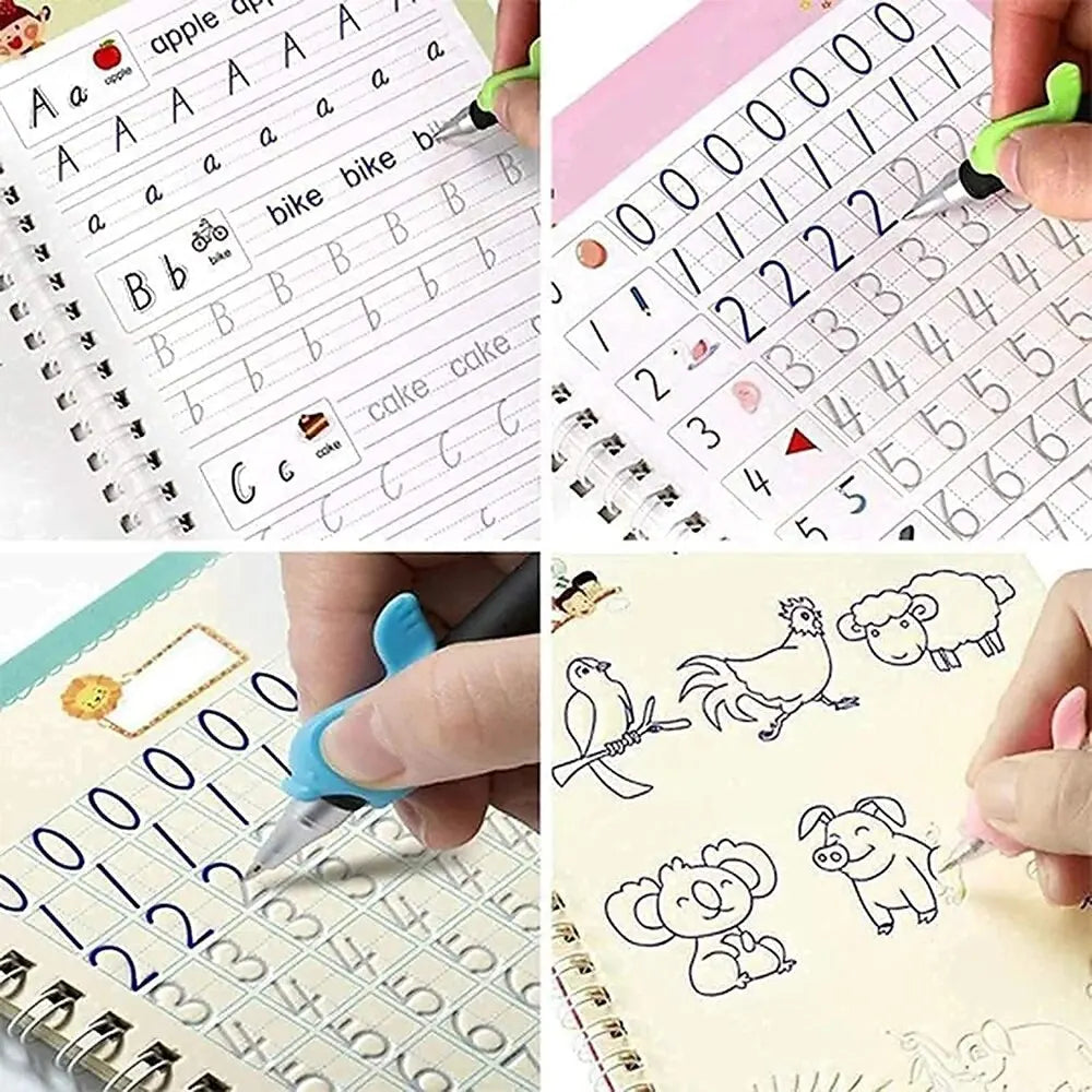 4 Books Pen Magic Writing Book Calligraphy Notebook Montessori Kids Reusable Educational Calligraphic Letter Practice Toy