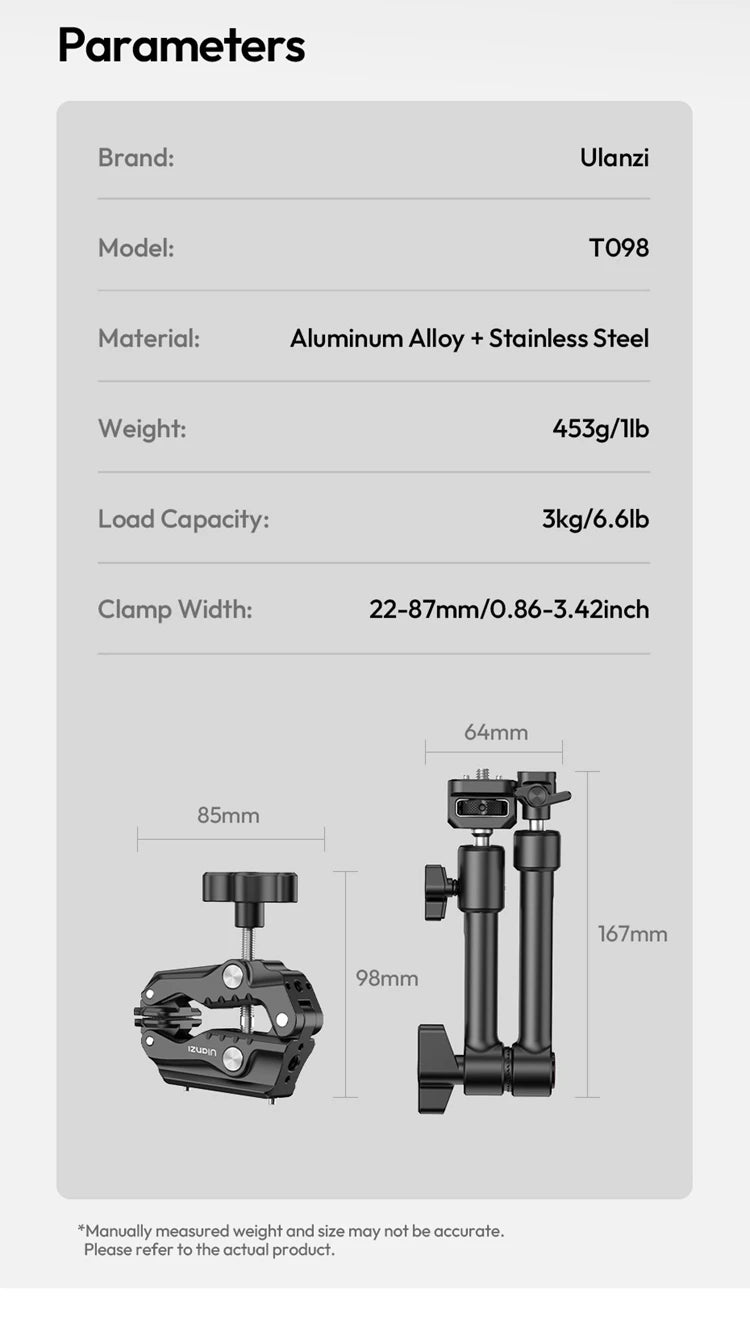 Ulanzi Magic Arm Super Clamp with 360° Mini Ball Head Quick Release Clamp Bracket Tripod Mount 1/4 Screw Clip for DSLR Camera Go