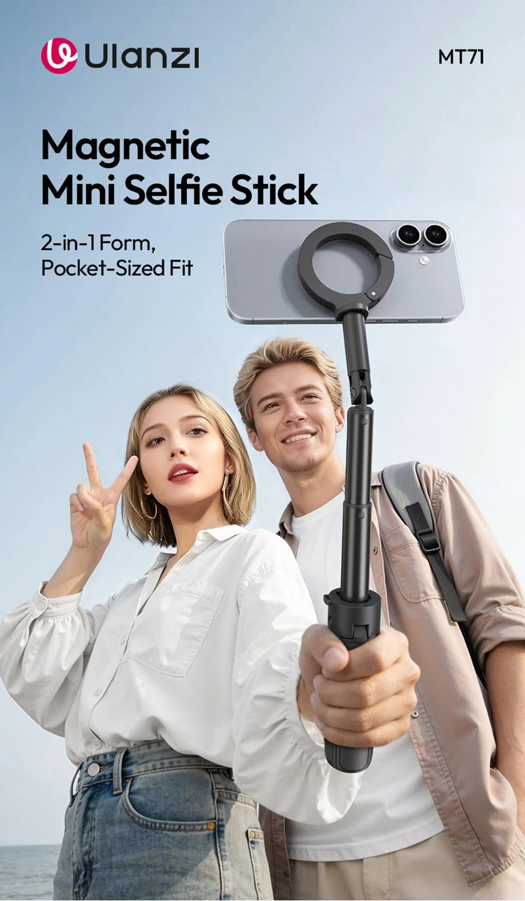 Ulanzi MT71 2 in1 Magnetic Mini Selfie Stick Desktop Tripod Stand for Iphone 17 16 15 Pro Max Android 180° Adjustable for Tiktok