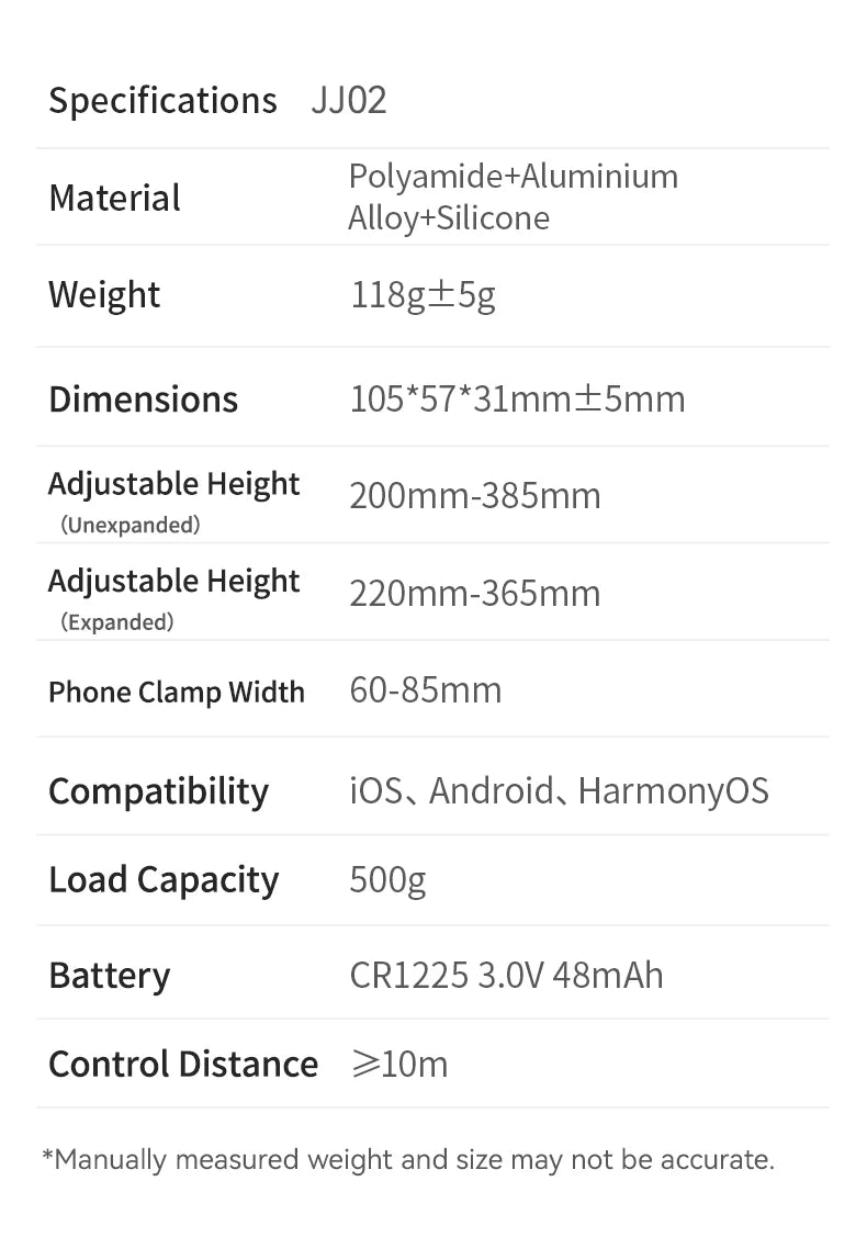 ULANZI JJ02 Selfie Stick Tripod Extendable Grip Phone Tripod with Detachable Remote 2 Cold Shoe Pocket Size Mini Phone Stand