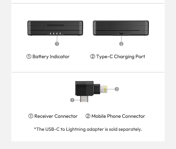 Ulanzi A100 Microphone Smartphone Wireless Lavalier Mic for iPhone 16 15 12 Xiaomi Samsung Dji Action 5 4 3 2 OSMO Pocket 3 SONY