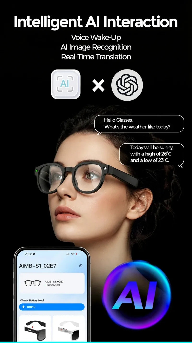AI Smart Glasses  8MP HD Camera 4K Shooting