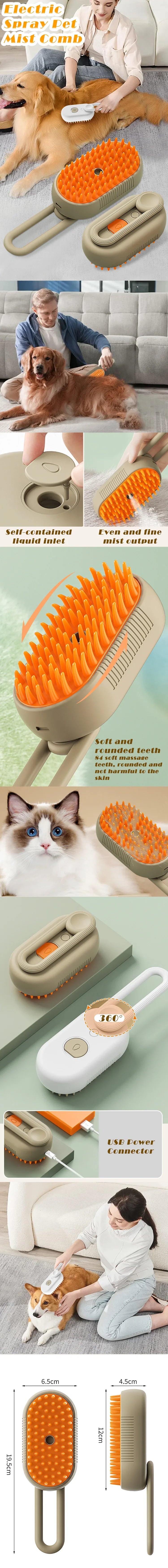 Steam Brush Cat Hair Steam Brush Steamy Cats Brush Electric Spray Pet Comb Grooming Removing Tangled and Loose Cats Accessories