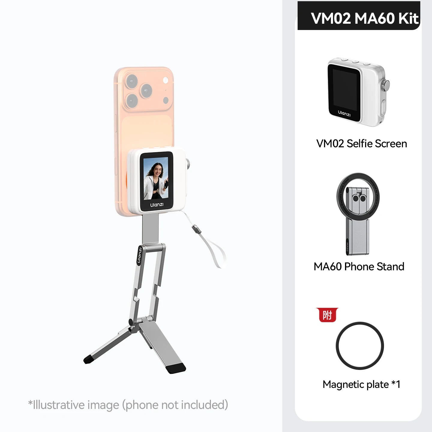 Ulanzi VM02 Selfie Screen Monitor Phone Magnetic Wireless Video For  iPhone Series Sync Rear Camera Android Vloging Tool Kit