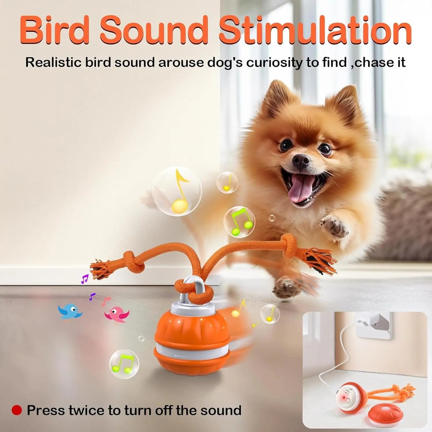 Interactive Dog Toy Ball with Rope Electronic producing bird sounds to boost pet engagement and play.