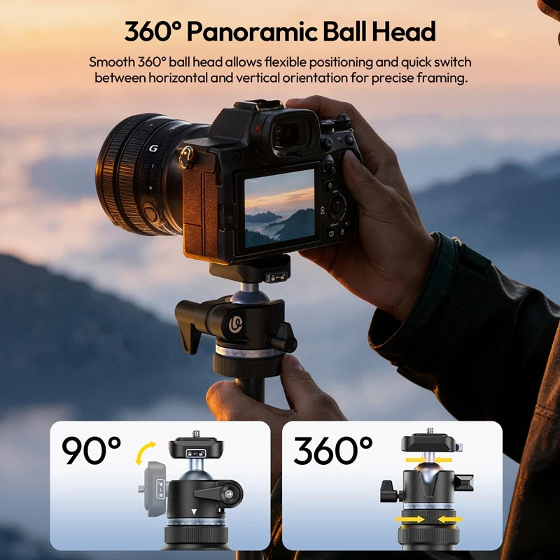 Ulanzi MT93 1.6M Camera Phone Light Stand Aluminum Alloy Portable Auto-Open Tripod with Uka 360° Ball Head Quick Release Plate
