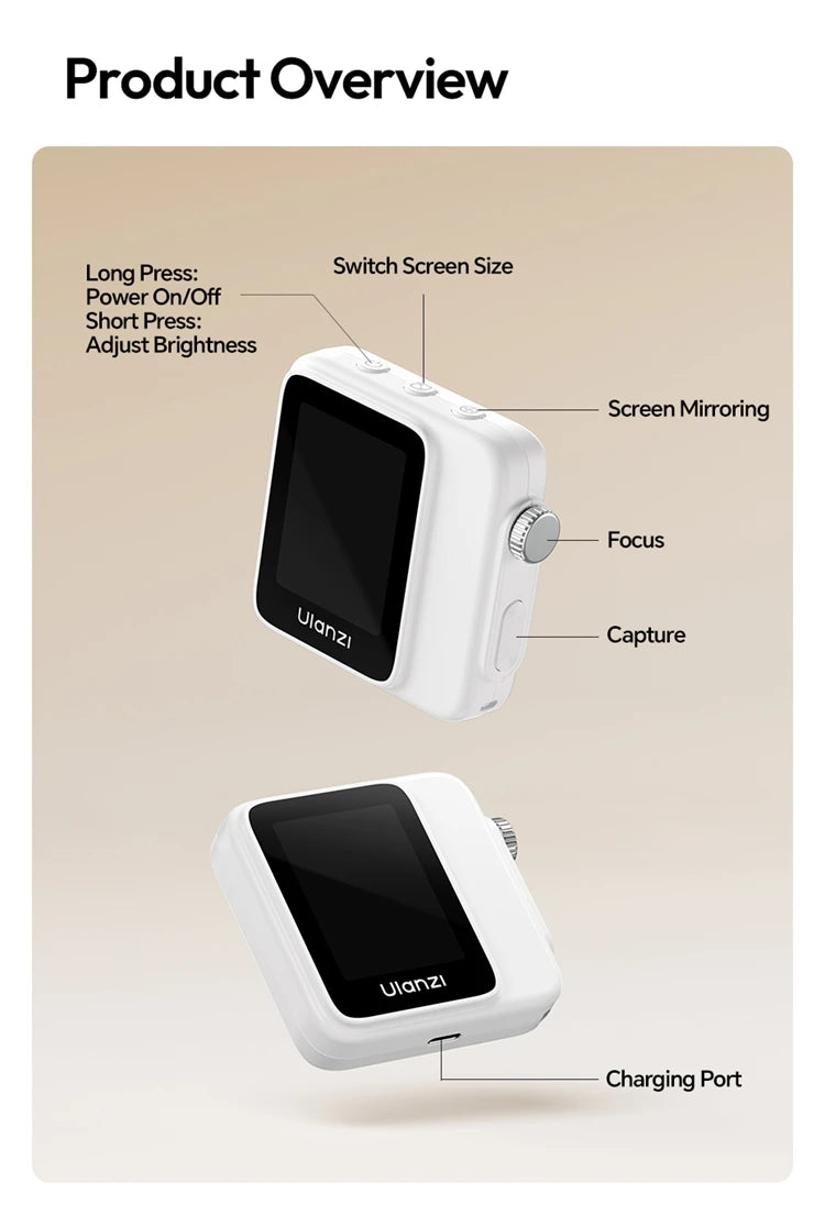 Ulanzi VM02 Selfie Monitor Screen Magnetic Mirroring for iPhone 17 16 PRO Smartphone Android Vlog with Remote Control Wireless