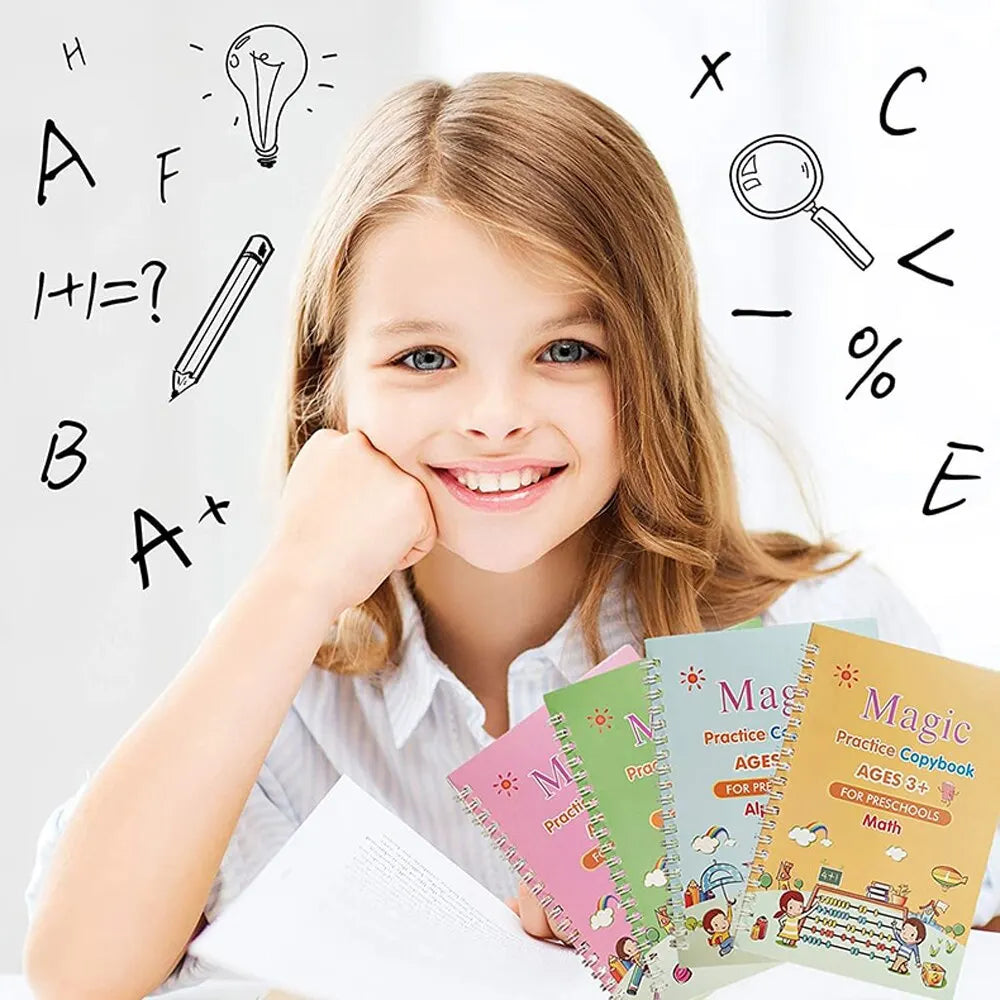 4 Books Pen Magic Writing Book Calligraphy Notebook Montessori Kids Reusable Educational Calligraphic Letter Practice Toy