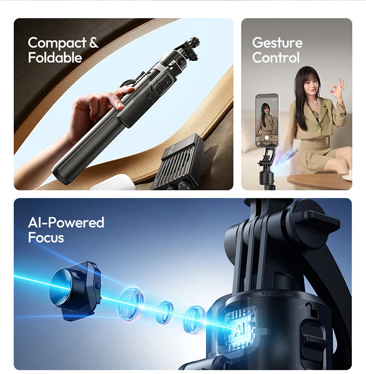 Ulanzi Magnetic Auto-Tracking Selfie Stick Tripod Compact Foldable Control Al-Powered Focus 360°Auto Smart Face Tracking