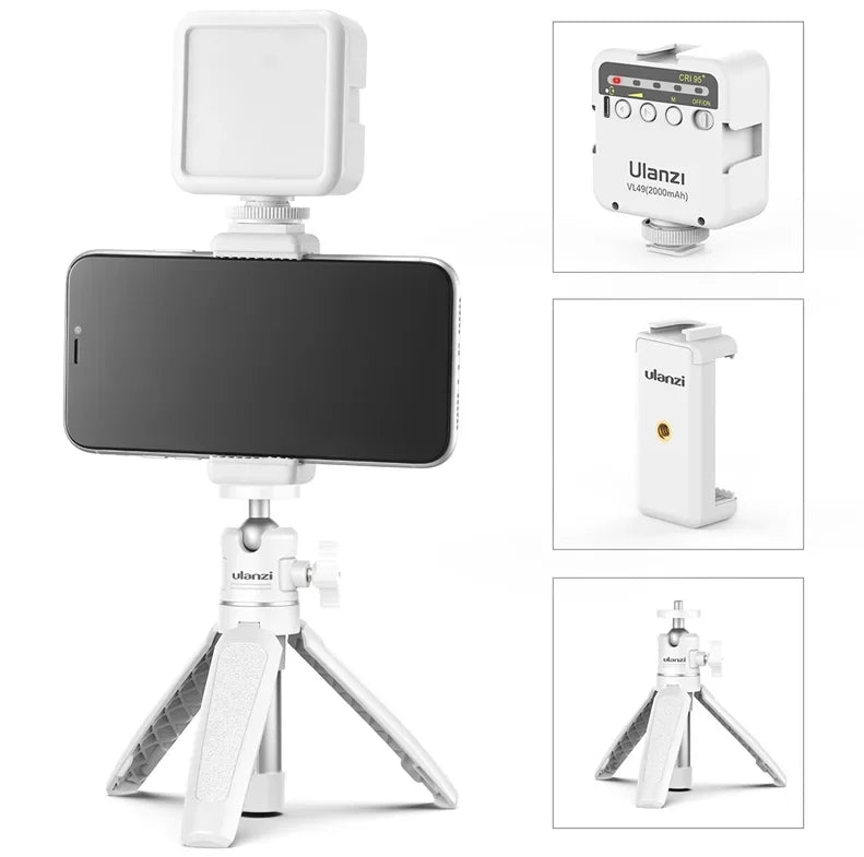 Ulanzi MT-08 Mini Smartphone DSLR Tripod for Sony ZV1 Canon M50 Cold Shoe Tripod Mount for LED Light Microphone Vlog Tripod Kit