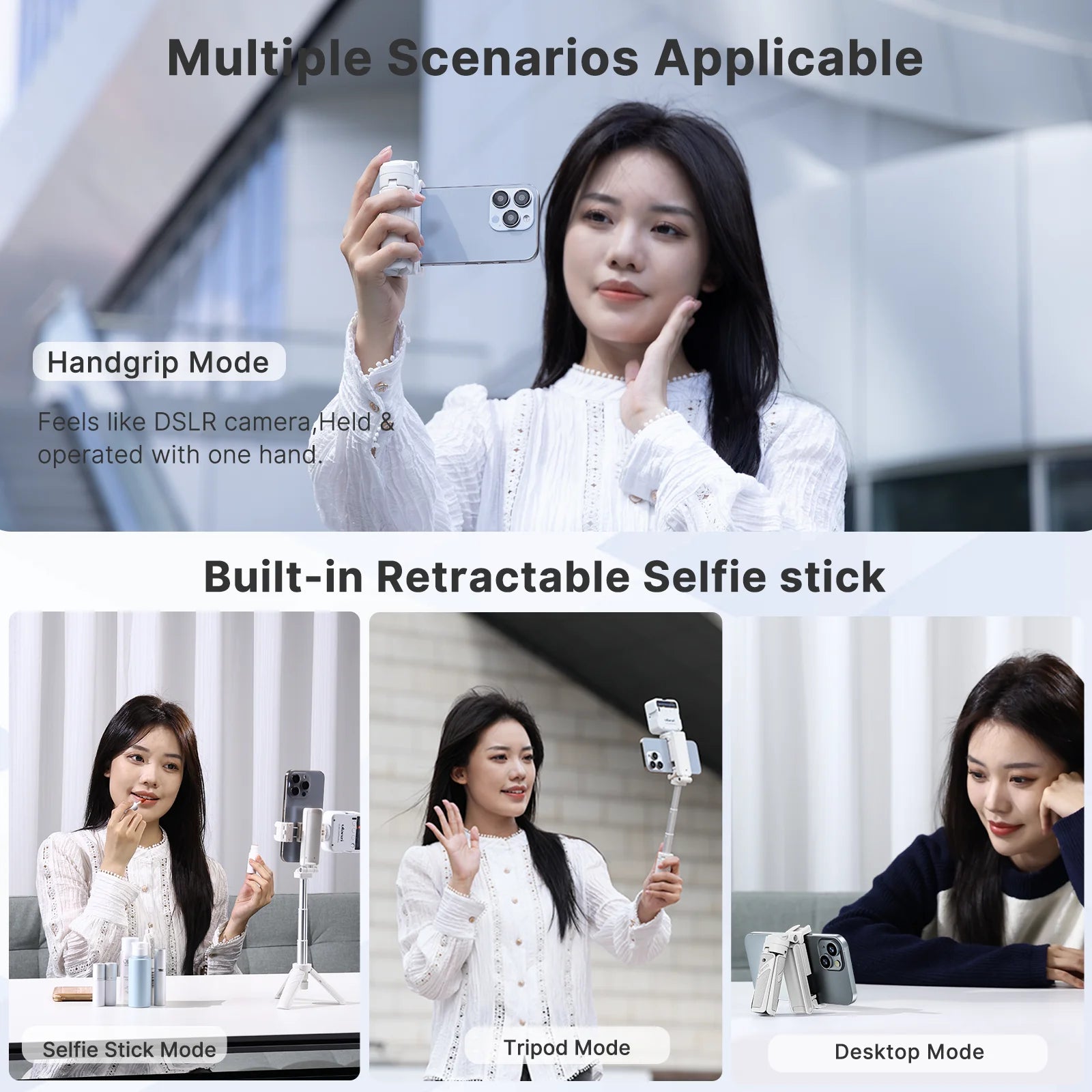 ULANZI JJ02 Selfie Stick Tripod Extendable Grip Phone Tripod with Detachable Remote 2 Cold Shoe Pocket Size Mini Phone Stand