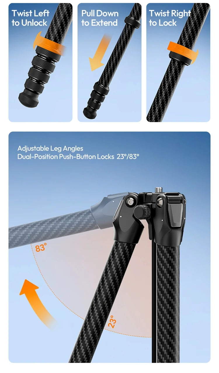 Ulanzi TZ01 Carbon Fiber Tripod Professional Lightweight Photography Travel With Quick Release Plate For DSLR Camera Canon Sony