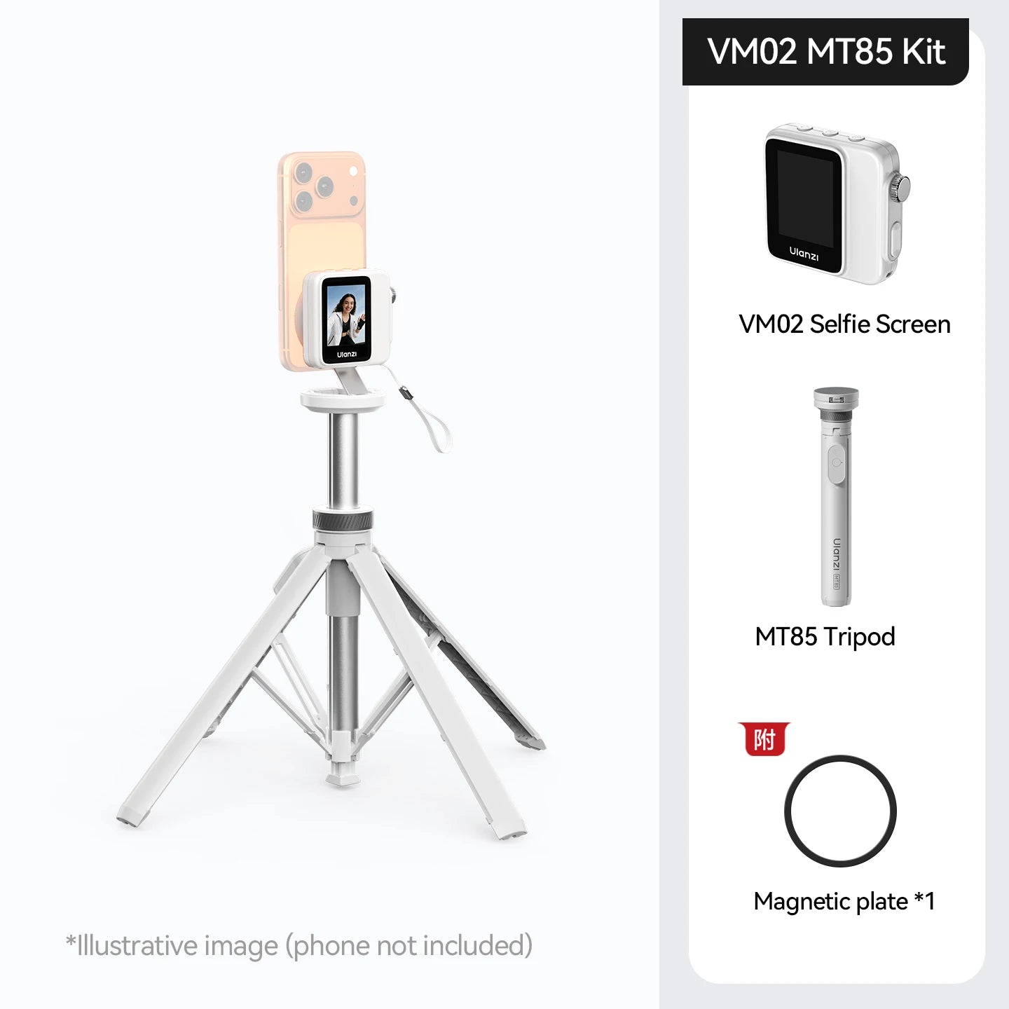 Ulanzi VM02 Selfie Screen Monitor Phone Magnetic Wireless Video For  iPhone Series Sync Rear Camera Android Vloging Tool Kit