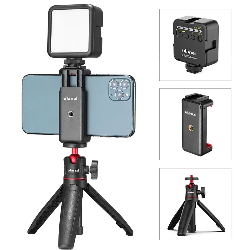 Ulanzi MT-08 Mini Smartphone DSLR Tripod for Sony ZV1 Canon M50 Cold Shoe Tripod Mount for LED Light Microphone Vlog Tripod Kit
