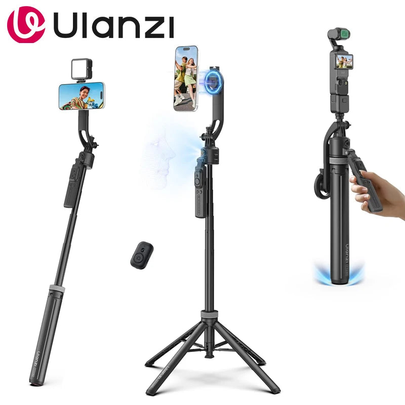 Ulanzi Magnetic Auto-Tracking Selfie Stick Tripod Compact Foldable Control Al-Powered Focus 360°Auto Smart Face Tracking