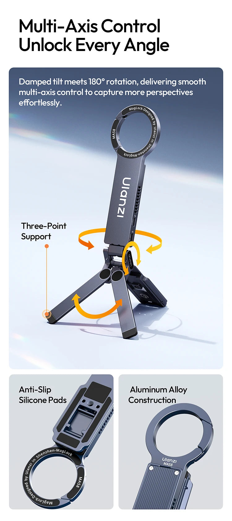 ULANZI MA58 Magnetic Phone Tripod for iPhone with Hard Drive Enclosure Uka Arca-Swiss Mount, 1/4" Mount, Fits SSD 2230/2242