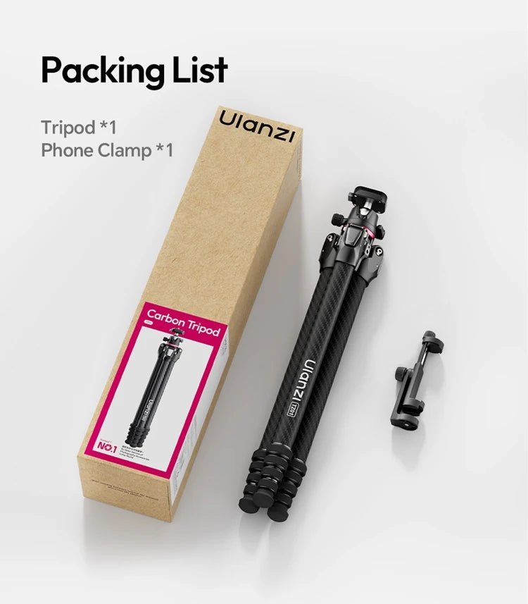Ulanzi TZ01 Carbon Fiber Tripod Professional Lightweight Photography Travel With Quick Release Plate For DSLR Camera Canon Sony