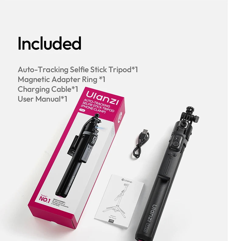 Ulanzi Magnetic Auto-Tracking Selfie Stick Tripod Compact Foldable Control Al-Powered Focus 360°Auto Smart Face Tracking