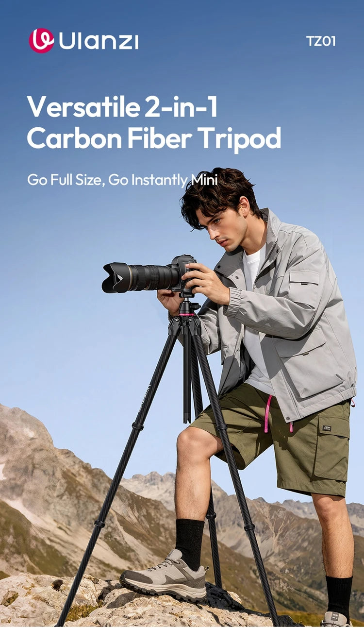 Ulanzi TZ01 Carbon Fiber Tripod Professional Lightweight Photography Travel With Quick Release Plate For DSLR Camera Canon Sony