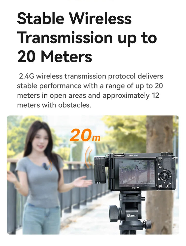Ulanzi A100 Microphone Smartphone Wireless Lavalier Mic for iPhone 16 15 12 Xiaomi Samsung Dji Action 5 4 3 2 OSMO Pocket 3 SONY