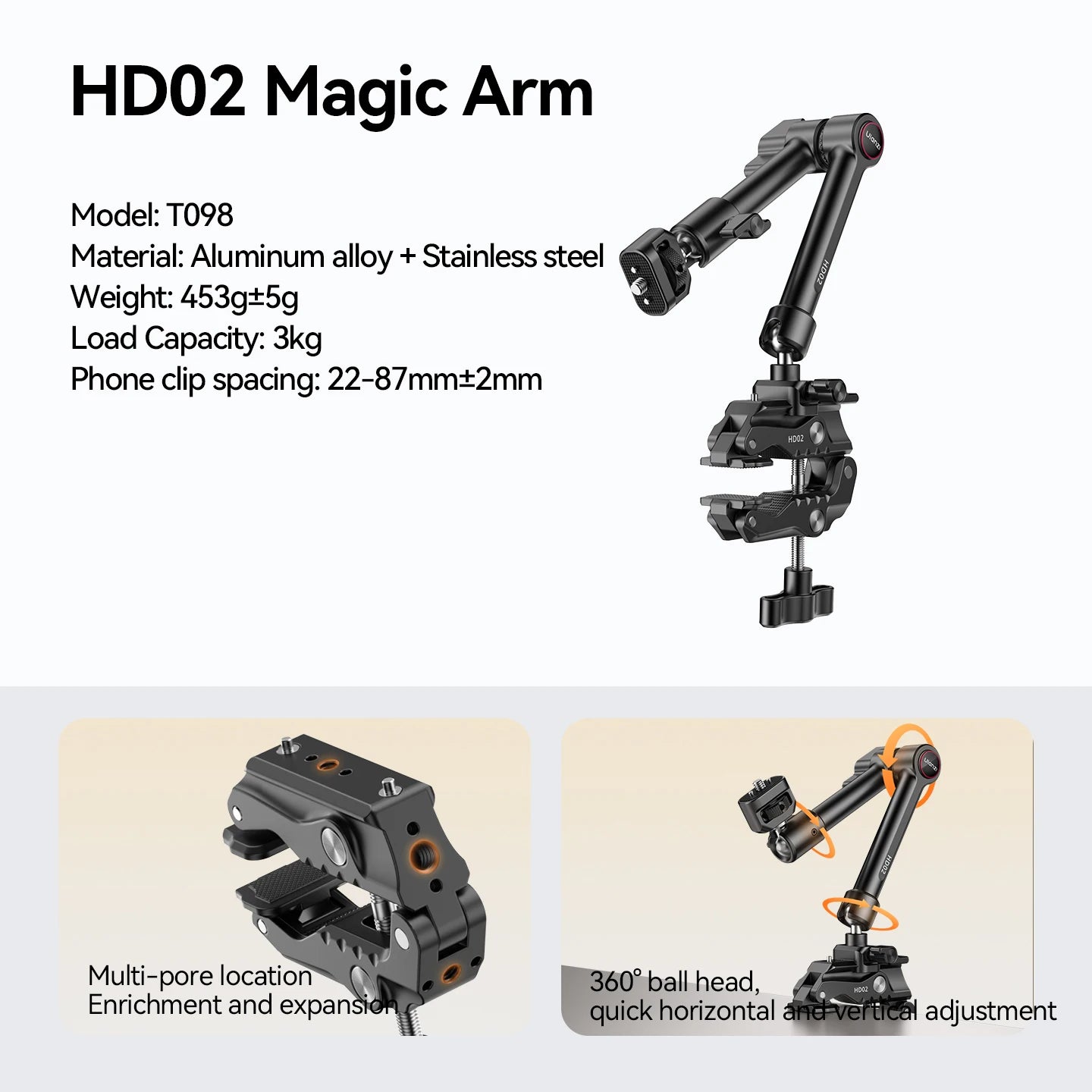 Ulanzi Magic Arm Super Clamp with 360° Mini Ball Head Quick Release Clamp Bracket Tripod Mount 1/4 Screw Clip for DSLR Camera Go