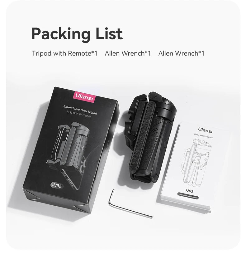 ULANZI JJ02 Selfie Stick Tripod Extendable Grip Phone Tripod with Detachable Remote 2 Cold Shoe Pocket Size Mini Phone Stand