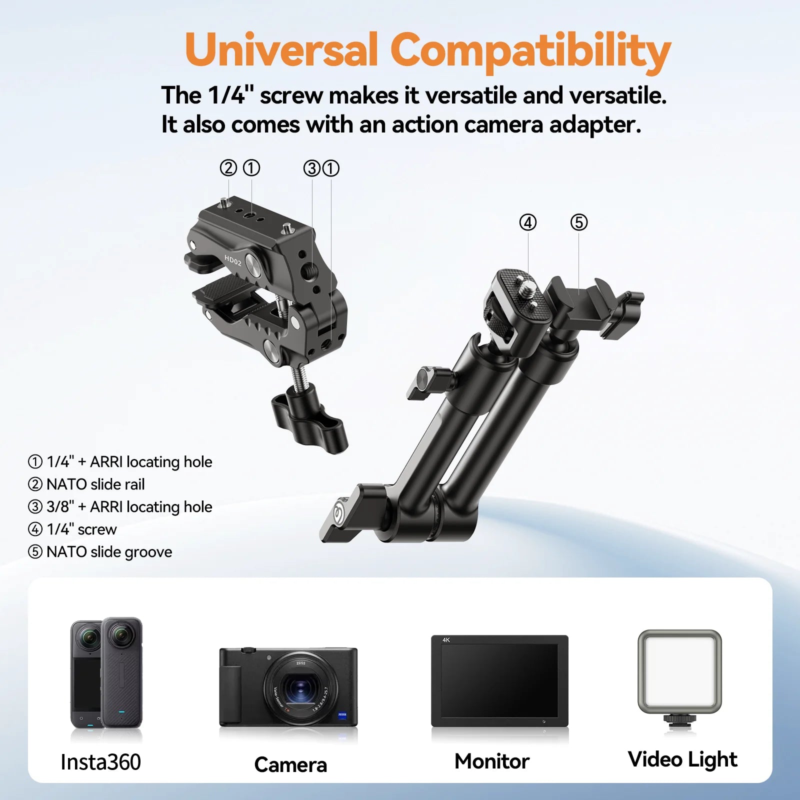 Ulanzi Magic Arm Super Clamp with 360° Mini Ball Head Quick Release Clamp Bracket Tripod Mount 1/4 Screw Clip for DSLR Camera Go