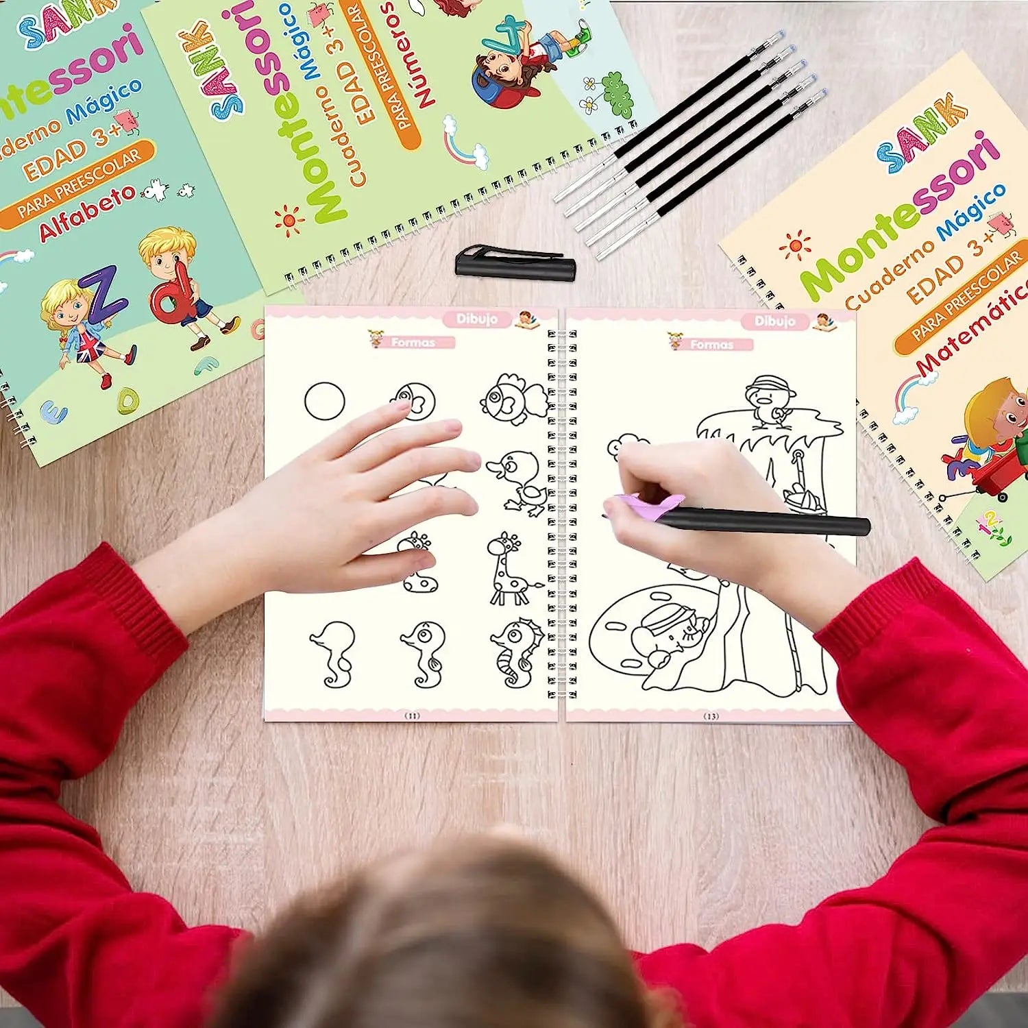 4 Books Montessori Magic Writing Book in Spanish Copybook Drawing Notebook Kids Learning Children Chinese Painting