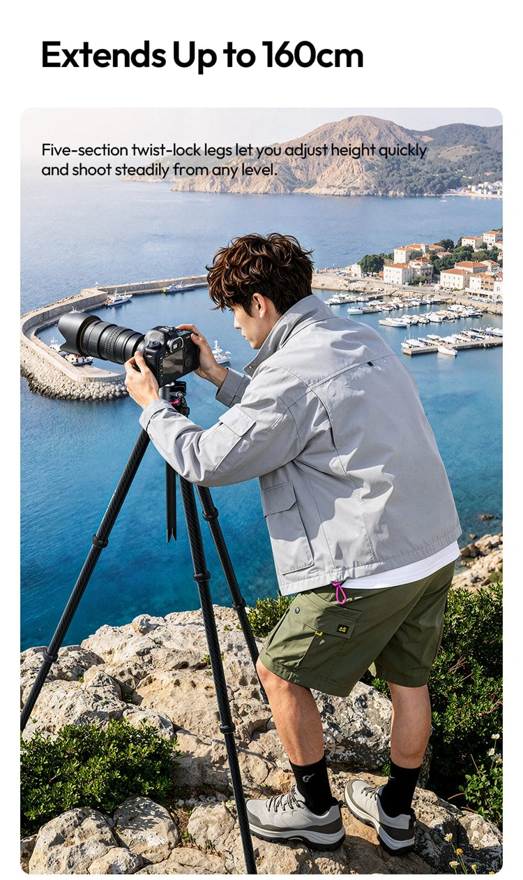 Ulanzi TZ01 Carbon Fiber Tripod Professional Lightweight Photography Travel With Quick Release Plate For DSLR Camera Canon Sony