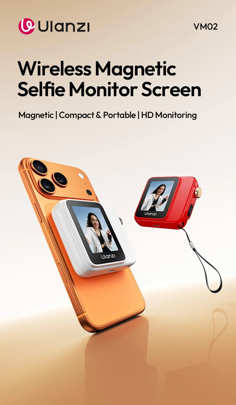 Ulanzi VM02 Selfie Monitor Screen Magnetic Mirroring for iPhone 17 16 PRO Smartphone Android Vlog with Remote Control Wireless