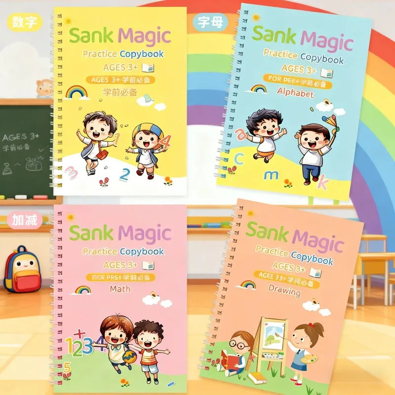 Children's Groove Control Pen Practice Calligraphy, English Alphanumeric Mathematical Drawing, Training Exercise Book