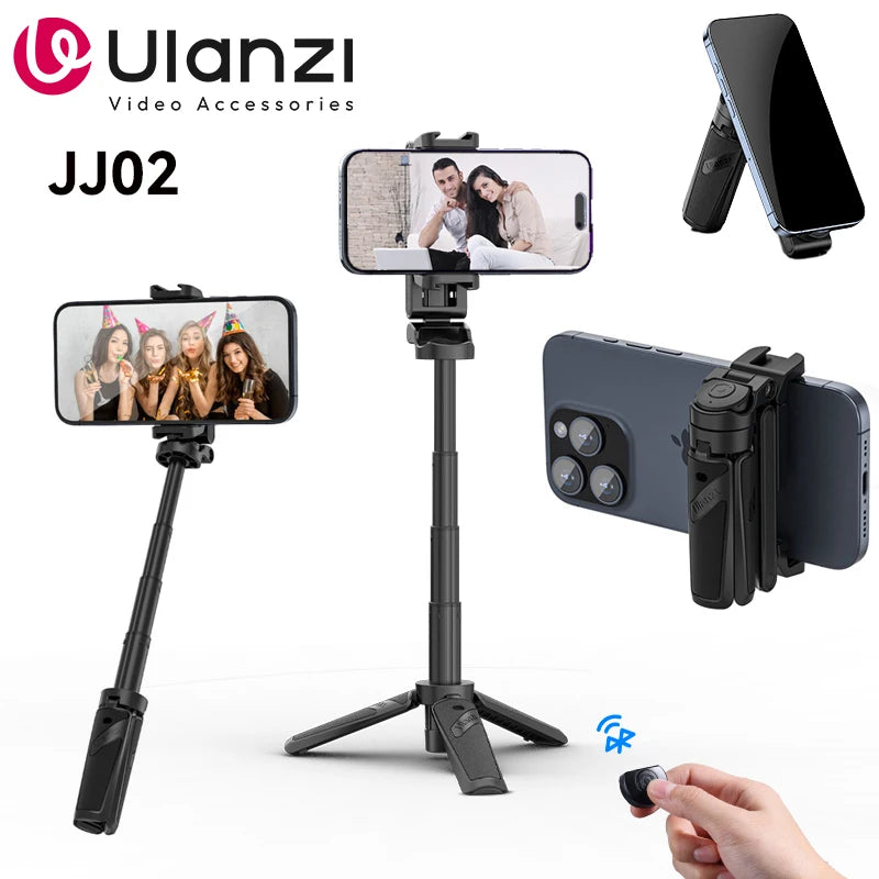 ULANZI JJ02 Selfie Stick Tripod Extendable Grip Phone Tripod with Detachable Remote 2 Cold Shoe Pocket Size Mini Phone Stand