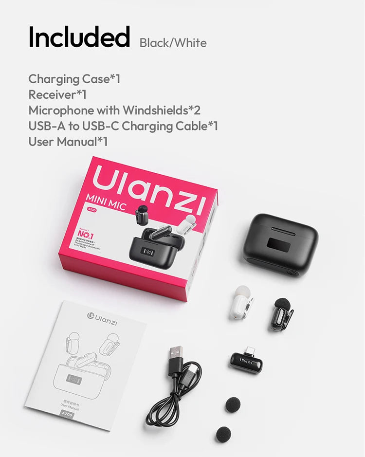 Ulanzi J12 Wireless Lavalier Microphone Audio Video Recording Mini Mic Plug Play For Smartphone Android iPhone Live Broadcast