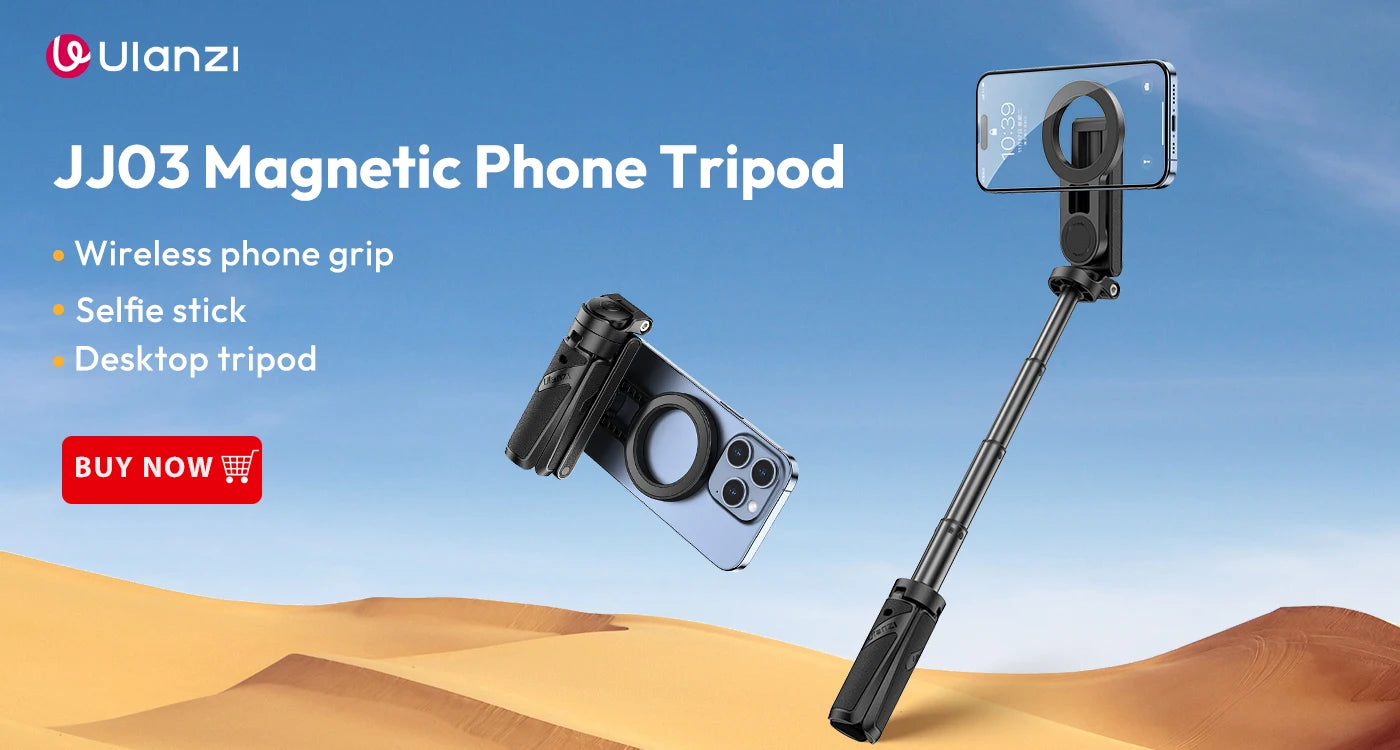 ULANZI JJ02 Selfie Stick Tripod Extendable Grip Phone Tripod with Detachable Remote 2 Cold Shoe Pocket Size Mini Phone Stand