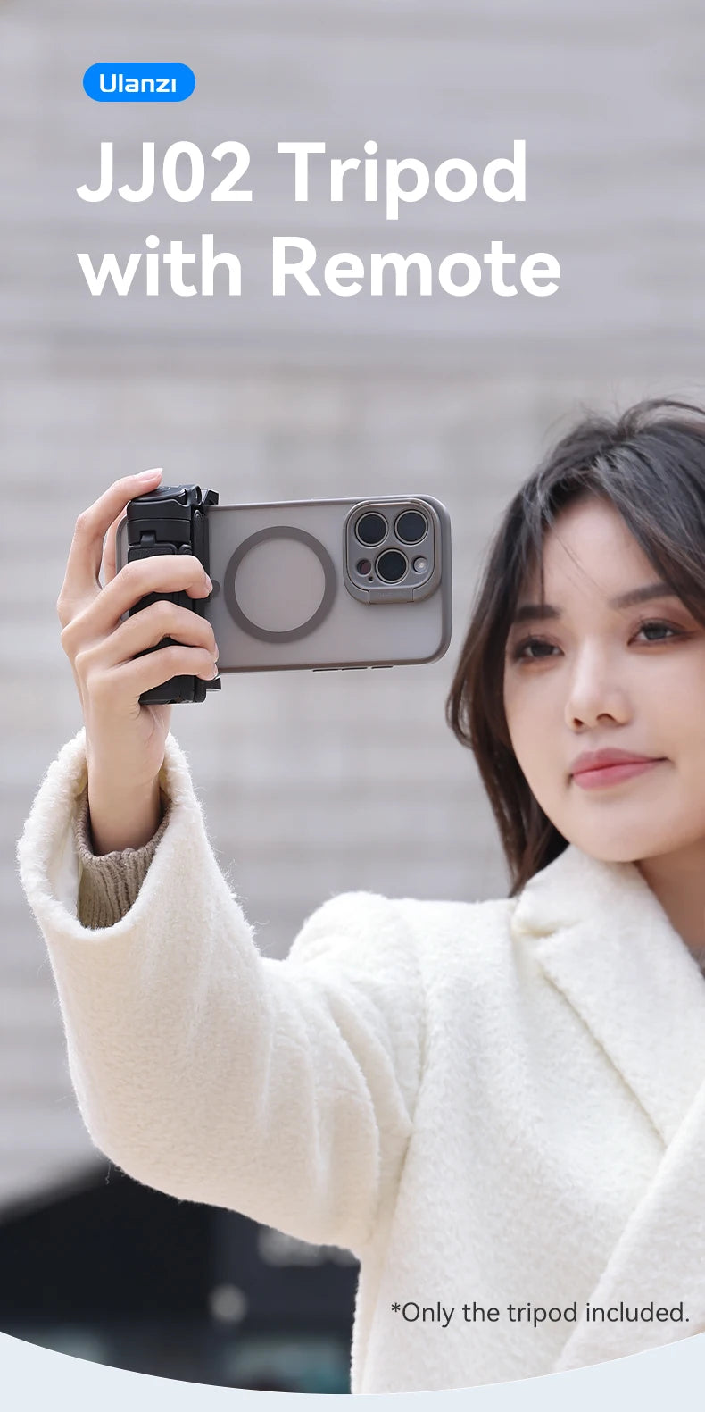 ULANZI JJ02 Selfie Stick Tripod Extendable Grip Phone Tripod with Detachable Remote 2 Cold Shoe Pocket Size Mini Phone Stand
