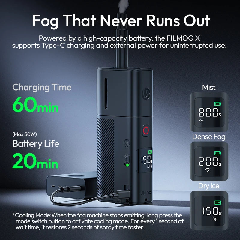 ULANZI FM02 Portable Fog Machine 30W Battery Powered Portable Smoke Machine Handheld Fog Machine Fogger Camera Accessories