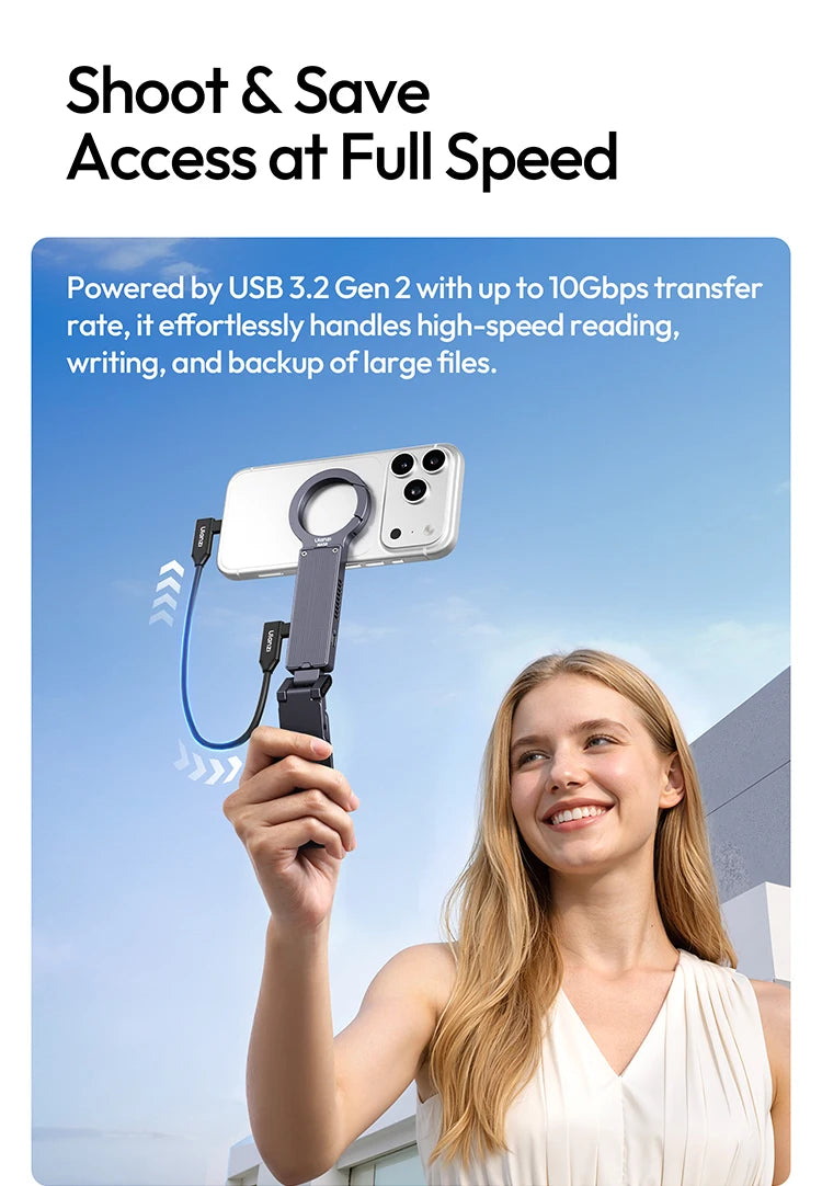 ULANZI MA58 Magnetic Phone Tripod for iPhone with Hard Drive Enclosure Uka Arca-Swiss Mount, 1/4" Mount, Fits SSD 2230/2242
