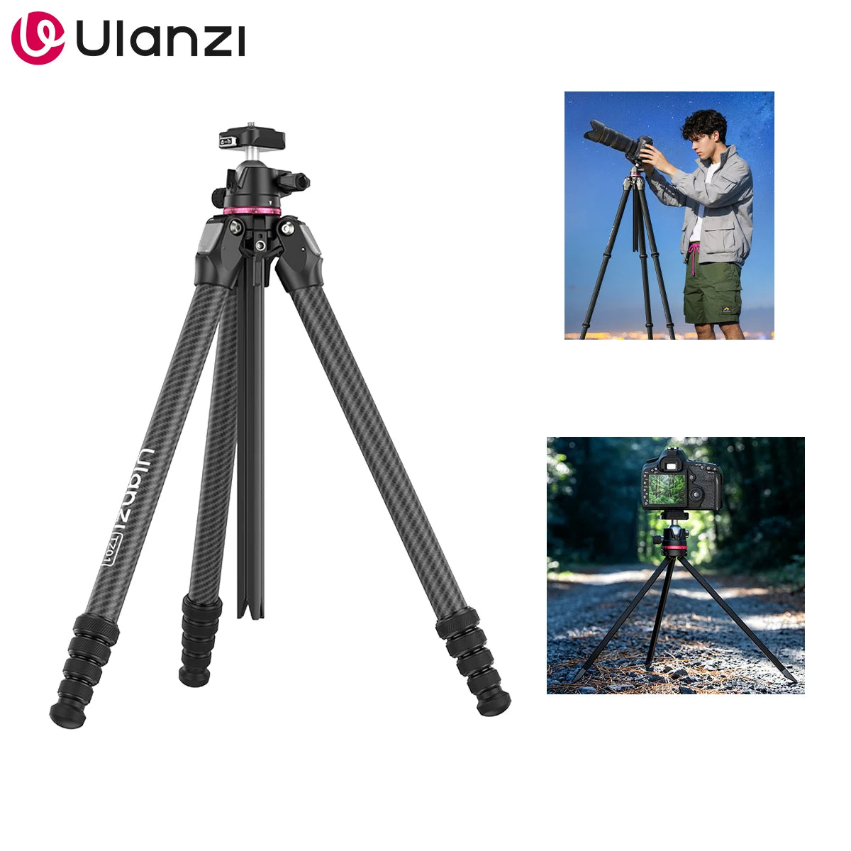Ulanzi TZ01 Carbon Fiber Tripod Professional Lightweight Photography Travel With Quick Release Plate For DSLR Camera Canon Sony