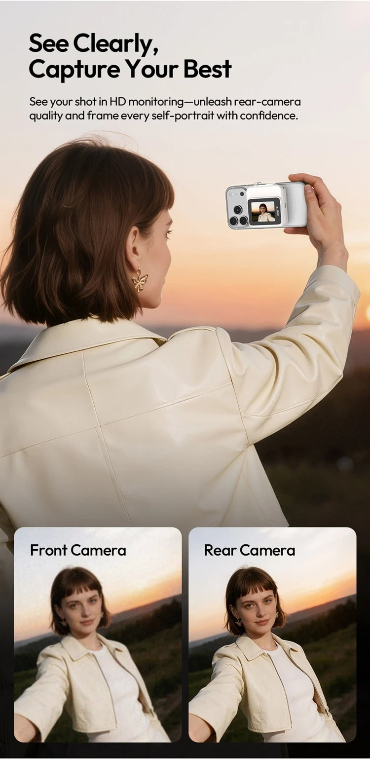 Ulanzi VM02 Selfie Monitor Screen Magnetic Mirroring for iPhone 17 16 PRO Smartphone Android Vlog with Remote Control Wireless
