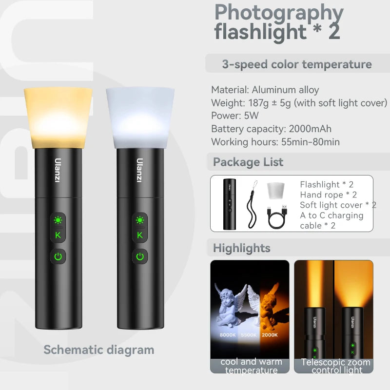 Ulanzi LM07 LED Videography Flashlight Fill Light Creative Multicolor Spotlight Zoom Portrait Atmosphere Photography Sunset Lamp