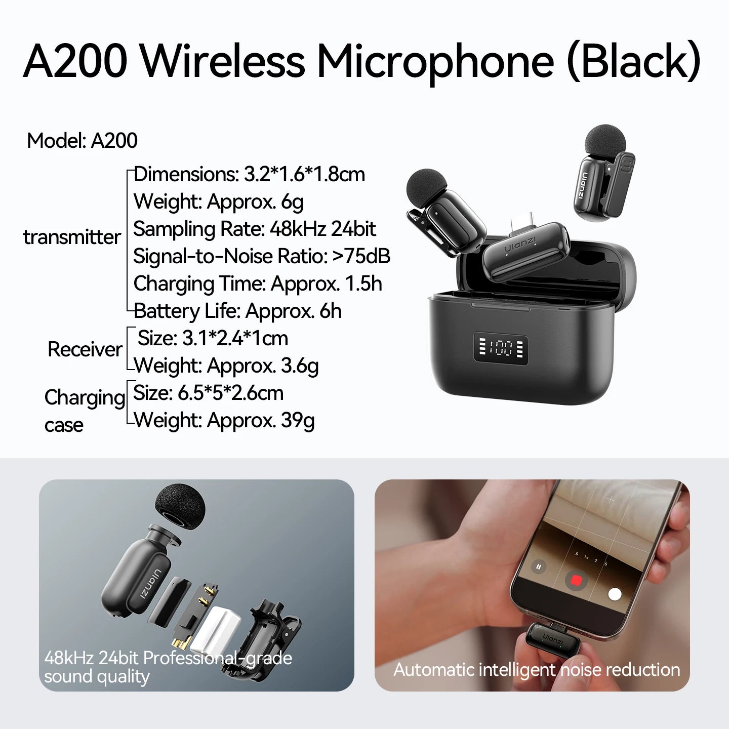 Ulanzi J12 Wireless Lavalier Microphone Audio Video Recording Mini Mic Plug Play For Smartphone Android iPhone Live Broadcast