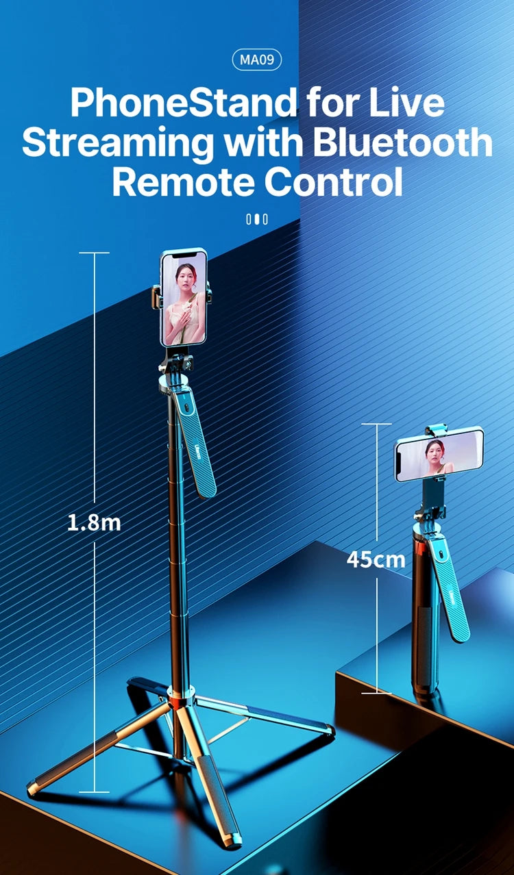 Ulanzi MA09 1.8m Selfie Stick Tripod for iPhone 16 15 Android Phone with Remote Control Panoramic Ball head Holder U200 VL49 Kit