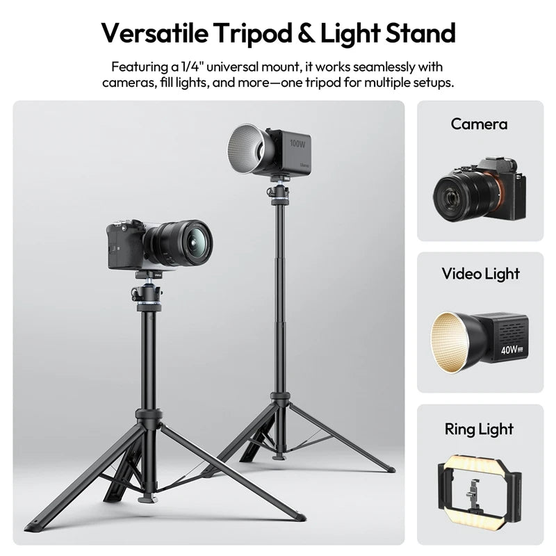 Ulanzi MT93 1.6M Camera Phone Light Stand Aluminum Alloy Portable Auto-Open Tripod with Uka 360° Ball Head Quick Release Plate