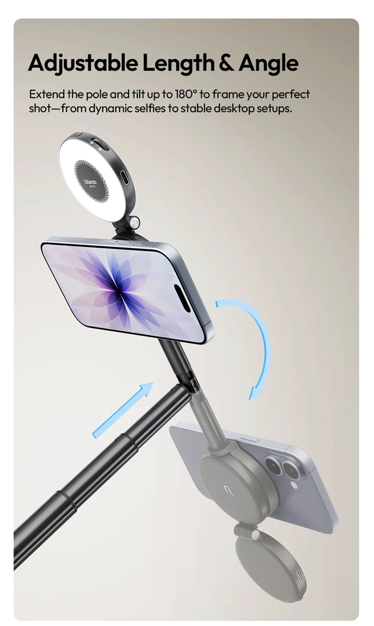 Ulanzi MT71 2 in1 Magnetic Mini Selfie Stick Desktop Tripod Stand for Iphone 17 16 15 Pro Max Android 180° Adjustable for Tiktok