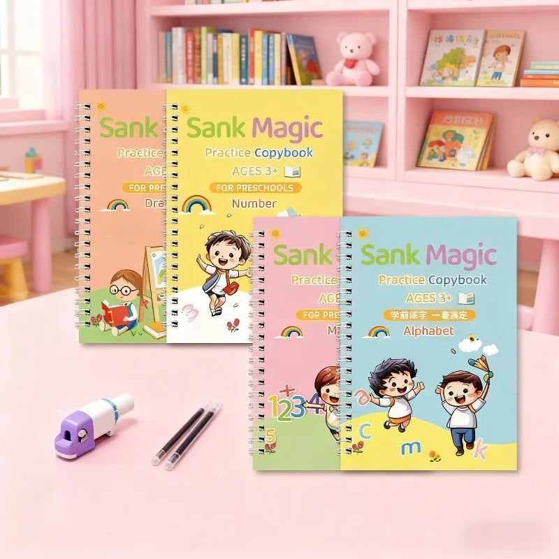 Children's Groove Control Pen Practice Calligraphy, English Alphanumeric Mathematical Drawing, Training Exercise Book